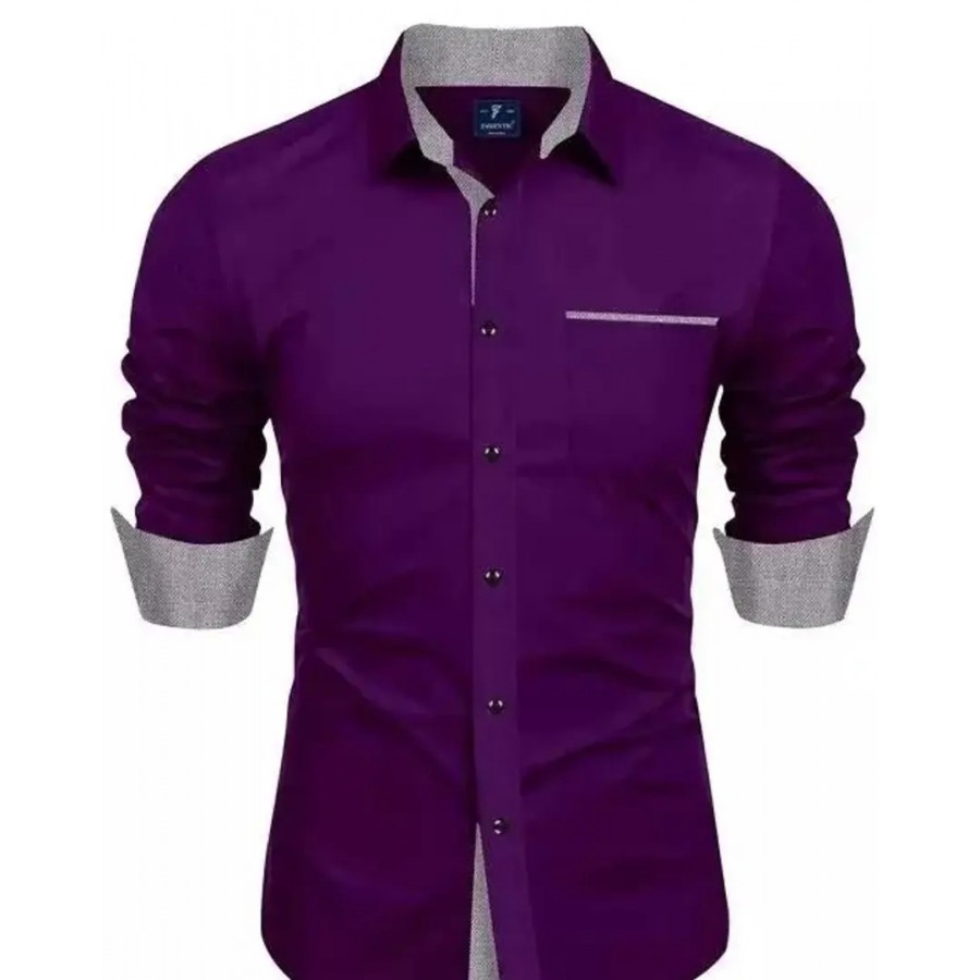 Reliable Purple Cotton Blend Solid Long Sleeves Casual Shirts For Men