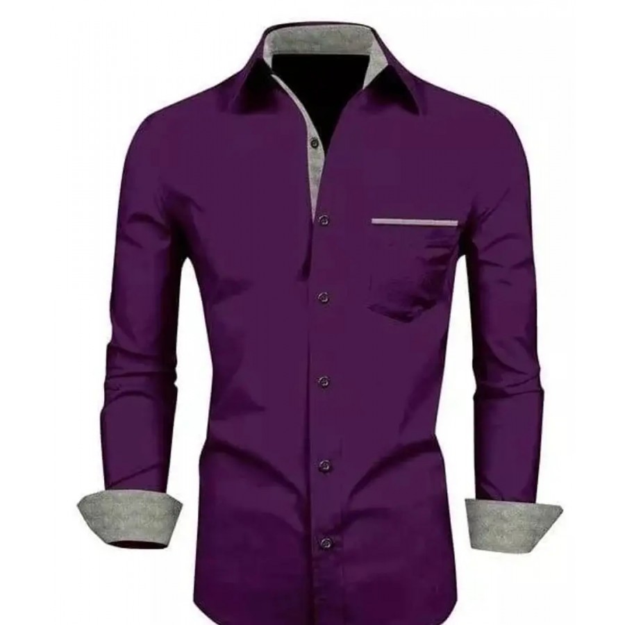 Reliable Purple Cotton Blend Solid Long Sleeves Casual Shirts For Men