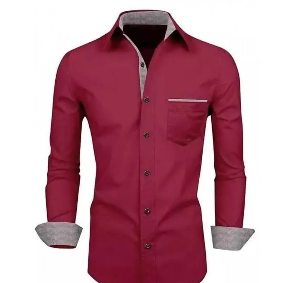 Reliable Purple Cotton Blend Solid Long Sleeves Casual Shirts For Men