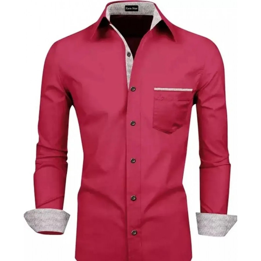 Reliable Red Cotton Blend Solid Long Sleeves Casual Shirts For Men