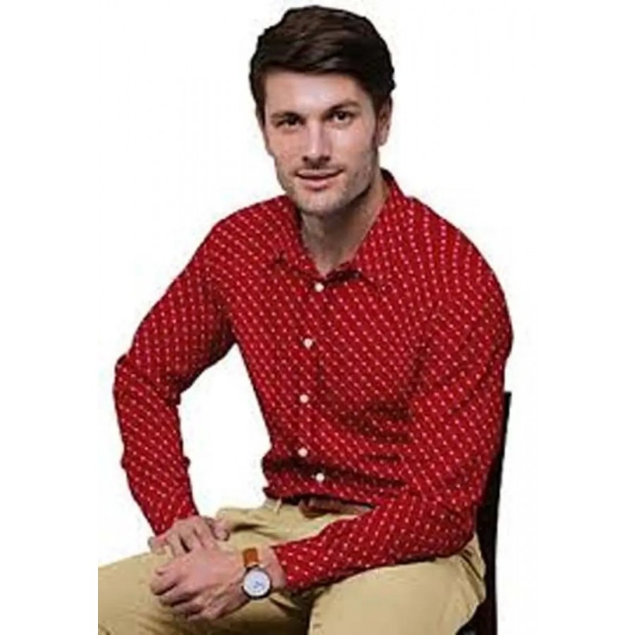 Reliable Red Cotton Printed Long Sleeves Casual Shirts For Men