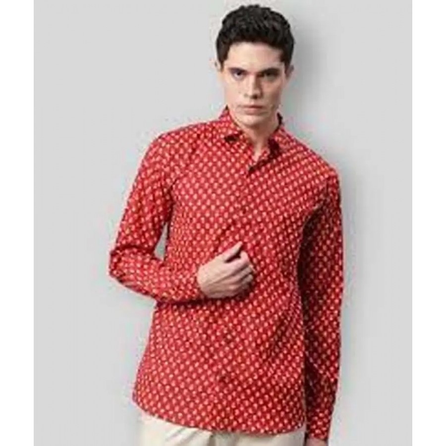 Reliable Red Cotton Printed Long Sleeves Casual Shirts For Men