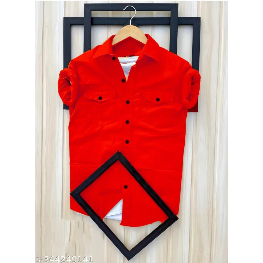 Reliable Red Cotton Solid Long Sleeves Casual Shirts For Men