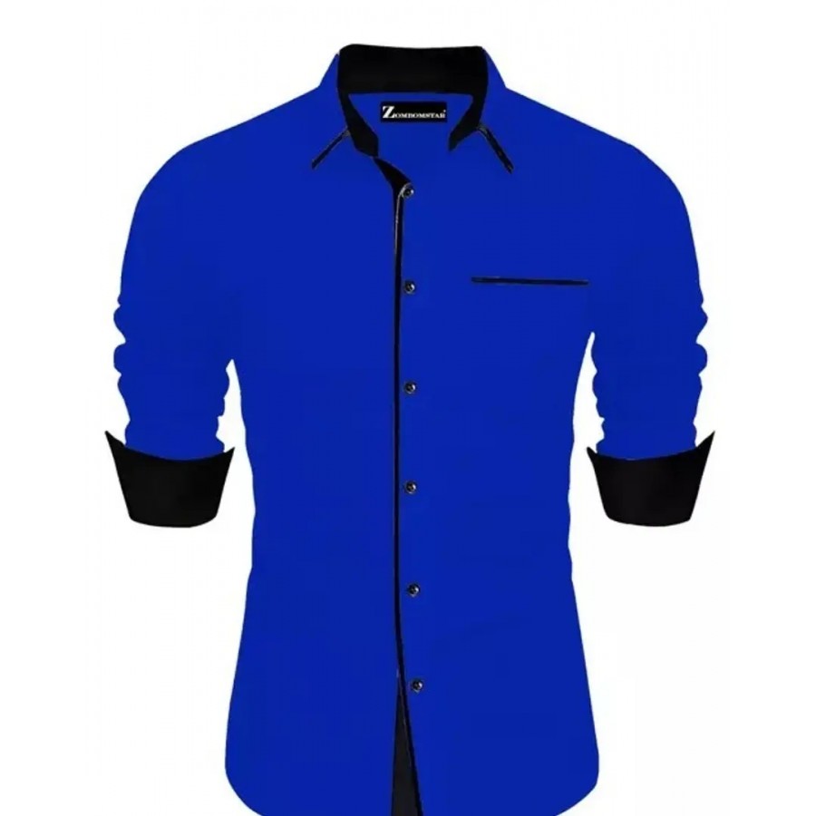 Reliable Royal Blue Cotton Blend Solid Long Sleeves Casual Shirts For Men