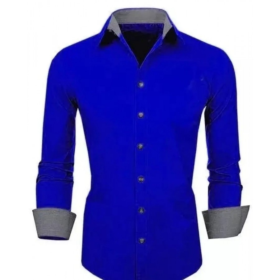 Reliable Royal Blue Cotton Blend Solid Long Sleeves Casual Shirts For Men