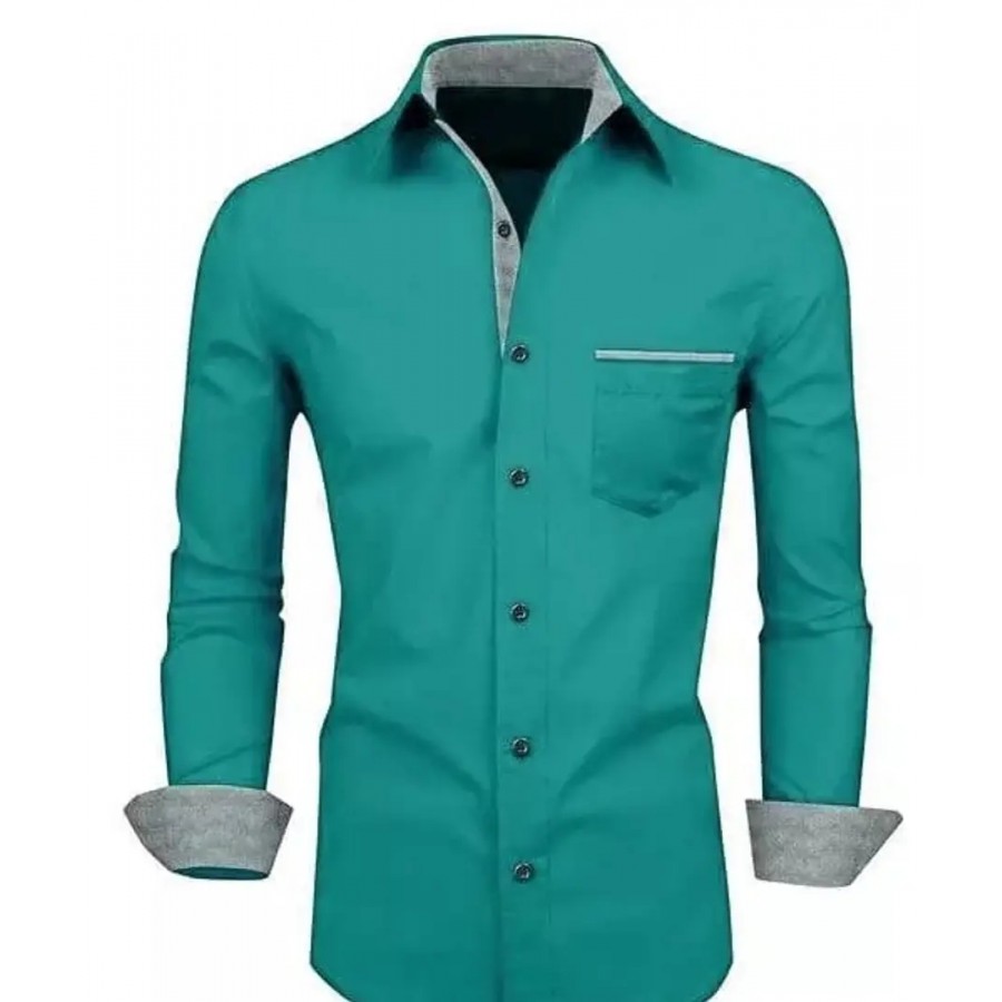 Reliable Sky Blue Cotton Blend Solid Long Sleeves Casual Shirts For Men