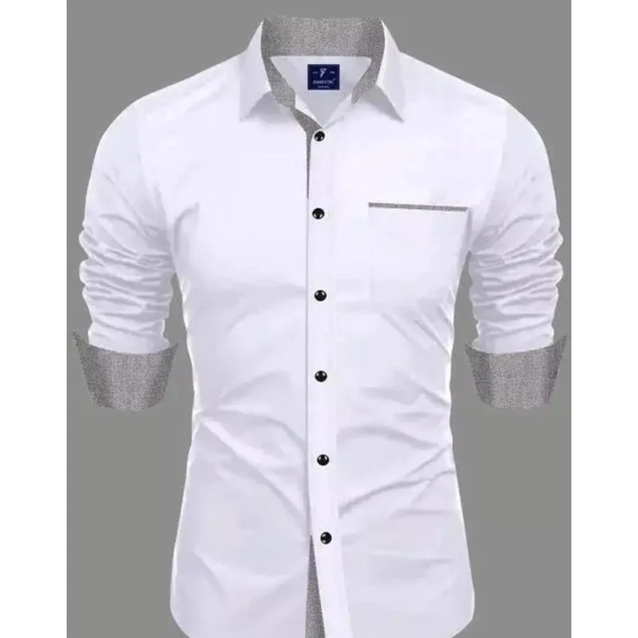 Reliable White Cotton Blend Solid Long Sleeves Casual Shirts For Men