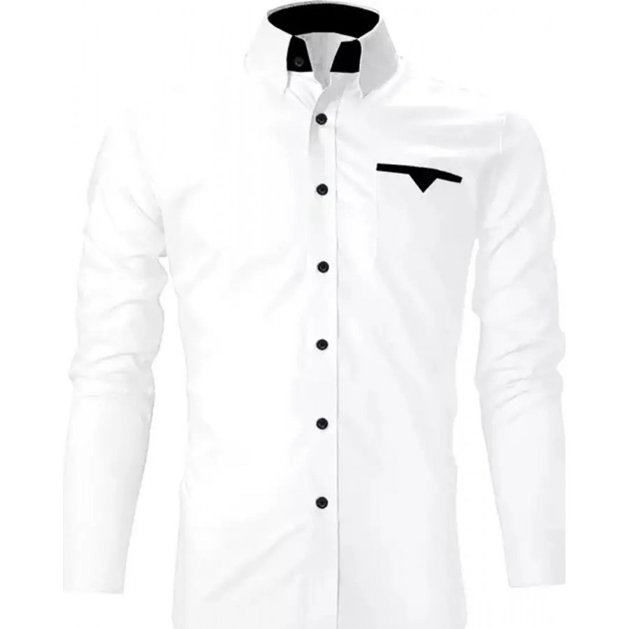 Reliable White Cotton Blend Solid Long Sleeves Casual Shirts For Men