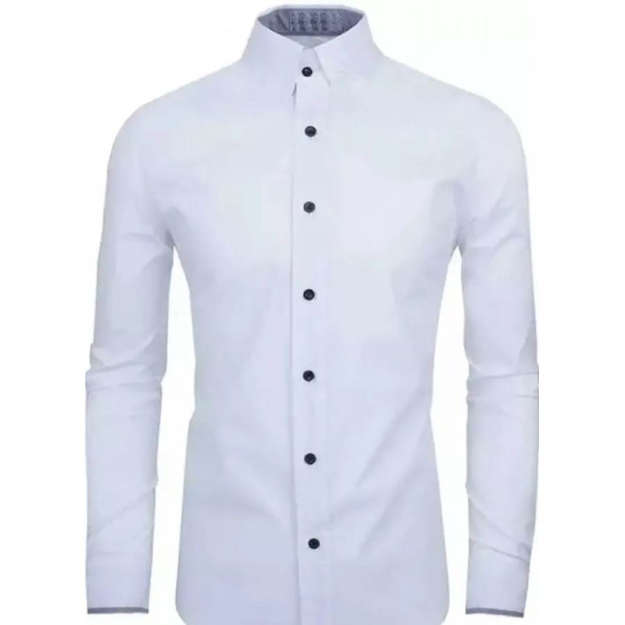 Reliable White Cotton Blend Solid Long Sleeves Casual Shirts For Men