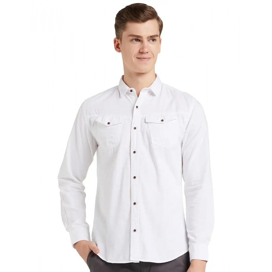 Reliable White Cotton Long Sleeves Casual Shirt For Men