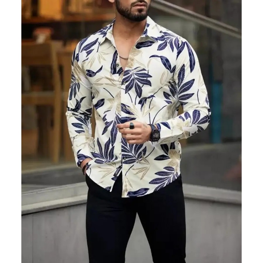 Reliable White Cotton Printed Long Sleeves Casual Shirts For Men