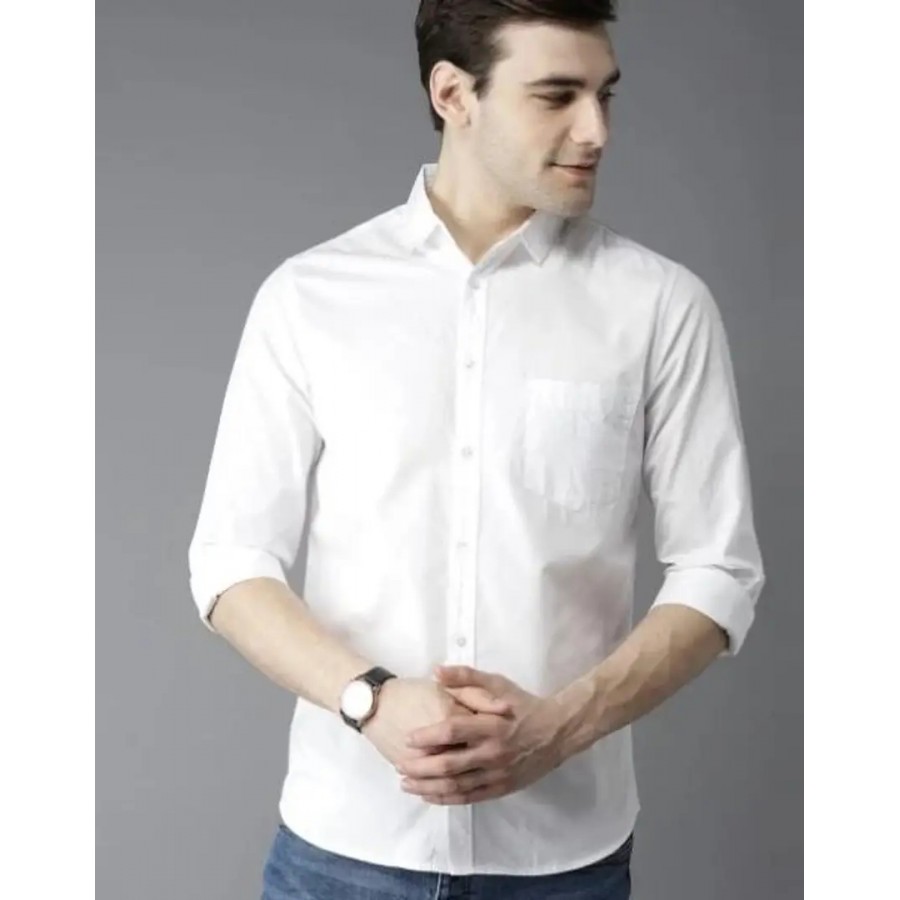 Reliable White Cotton Solid Long Sleeves Casual Shirts For Men