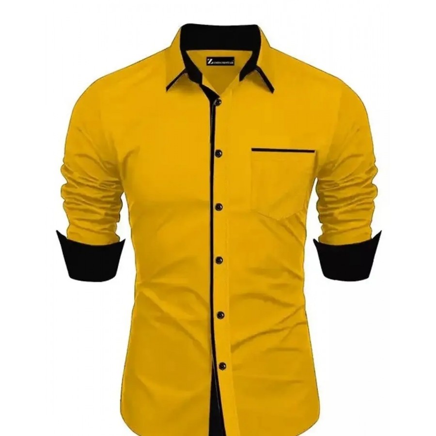 Reliable Yellow Cotton Blend Solid Long Sleeves Casual Shirts For Men