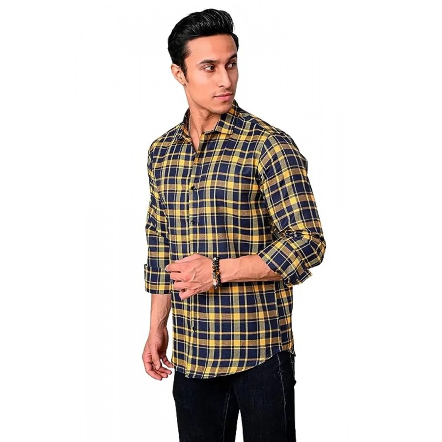 Reliable Yellow Cotton  Long Sleeves Casual Shirts For Men