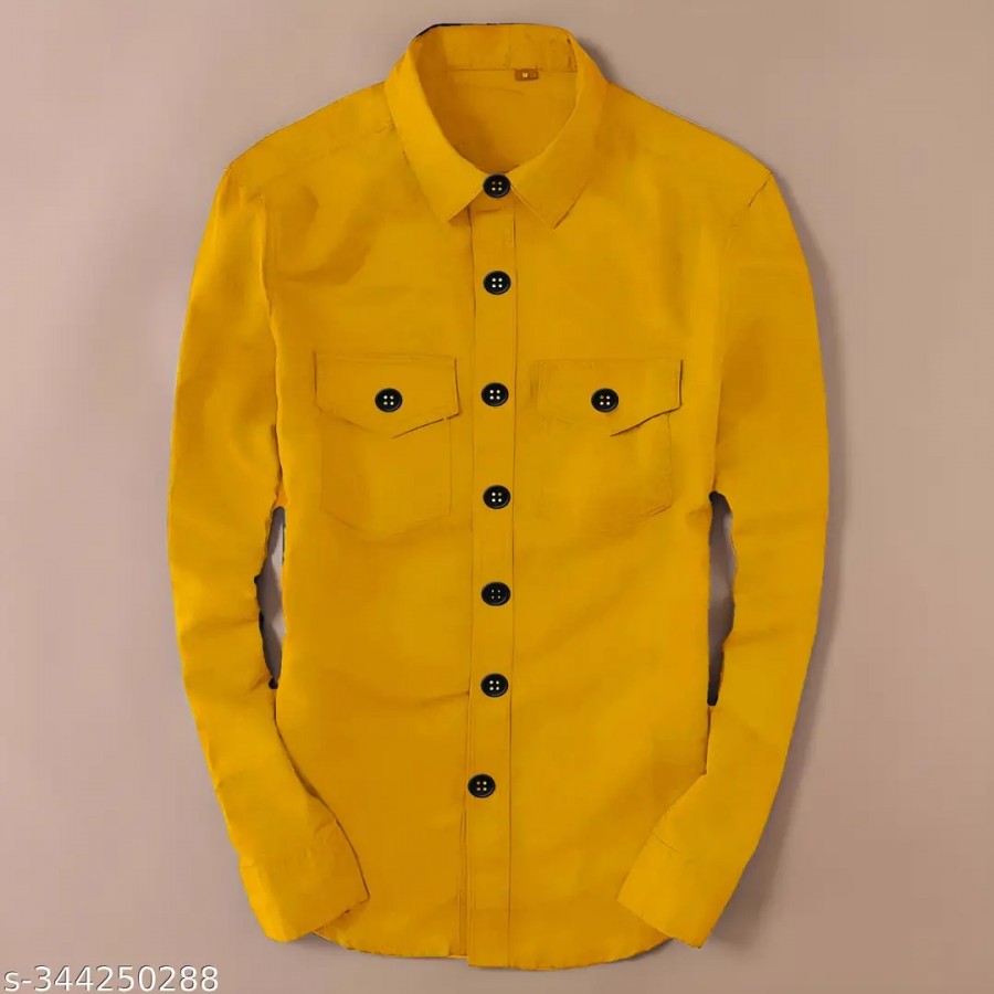 Reliable Yellow Cotton Solid Long Sleeves Casual Shirts For Men