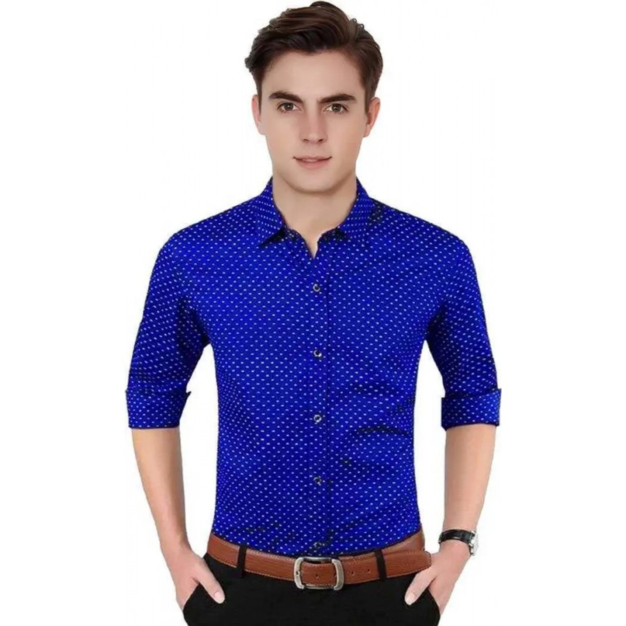 Royal Blue Dotted Casual Shirt For Men