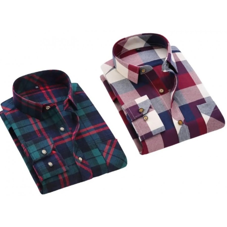 STYLISH COTTON CHECKED CASUAL SHIRT (PACK OF 2)