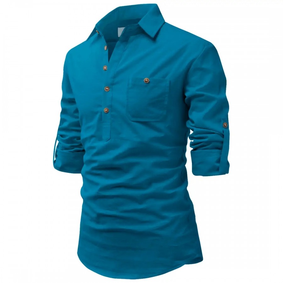 Sea Green Cotton Solid Casual Shirts For Men