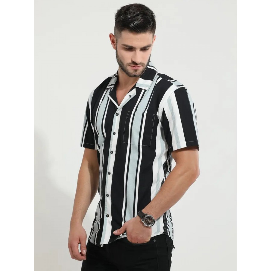 Stylish Black Cotton Casual Shirts For Men