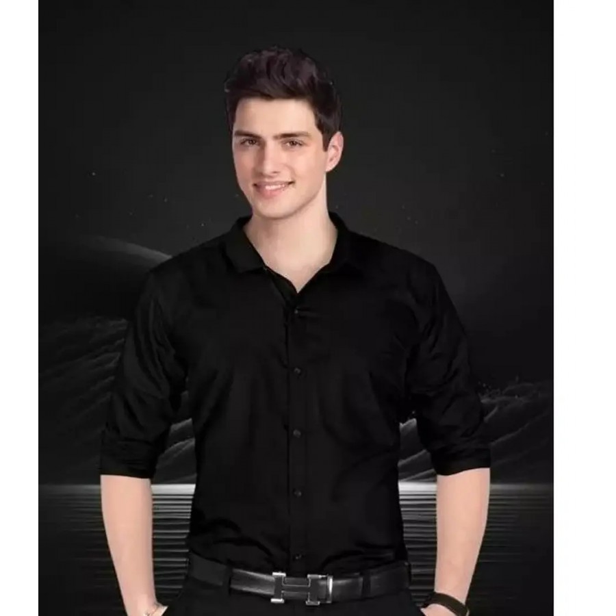 Stylish Black Cotton Long Sleeves Shirt For Men