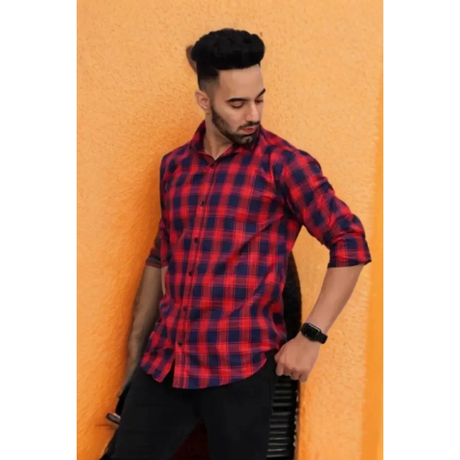 Stylish Check Cotton Long Sleeves Casual Shirt for Men