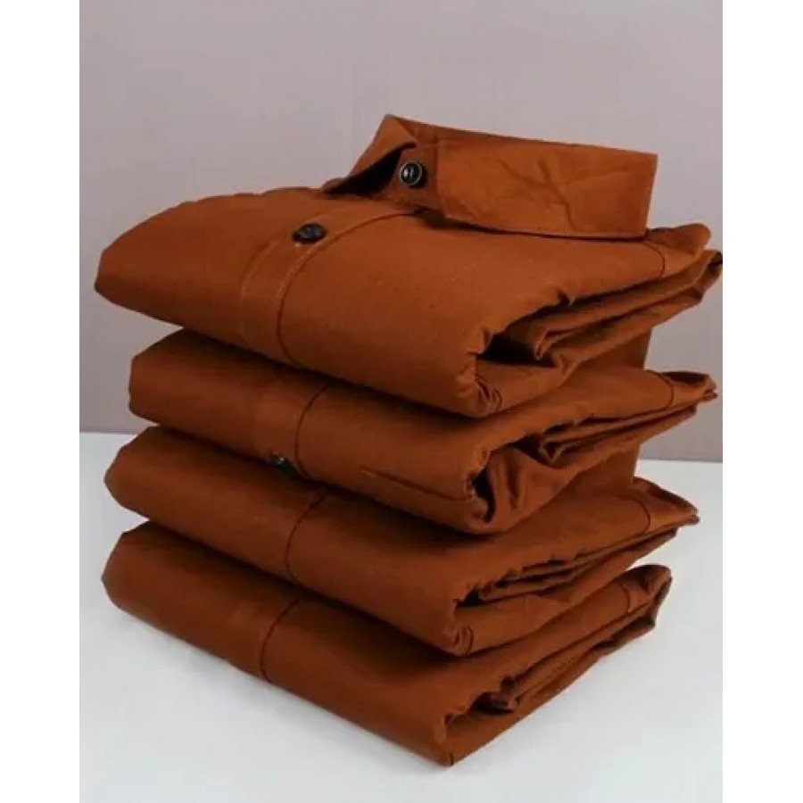 Stylish Cotton Blend Brown Solid Long Sleeves Casual Shirt For Men ( 1 Pcs )