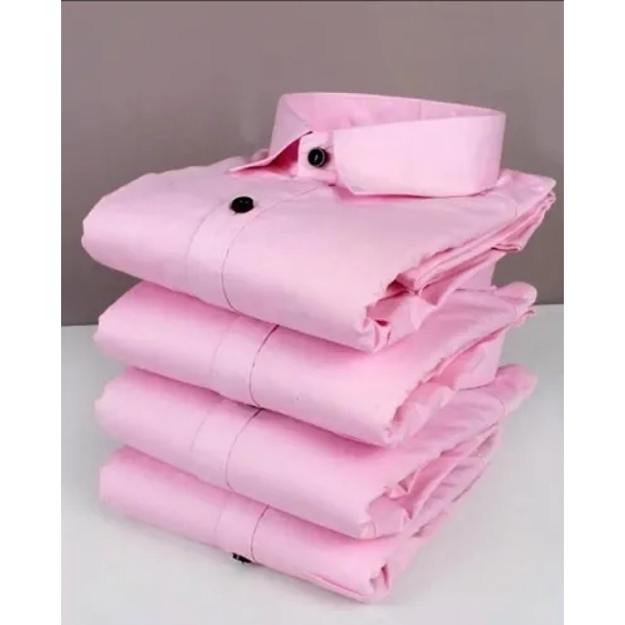 Stylish Cotton Blend Pink Solid Long Sleeves Casual Shirt For Men ( 1 Pcs )