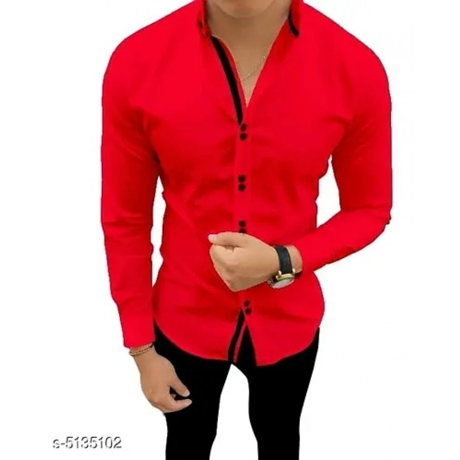 Stylish Cotton Blend Red Casual Ben Collar Shirt