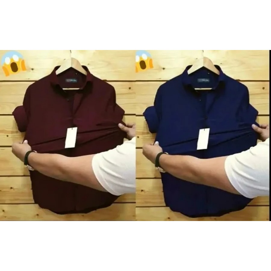 Stylish Cotton Blend Solid Long Sleeves Casual Shirt For Men- Pack Of 2