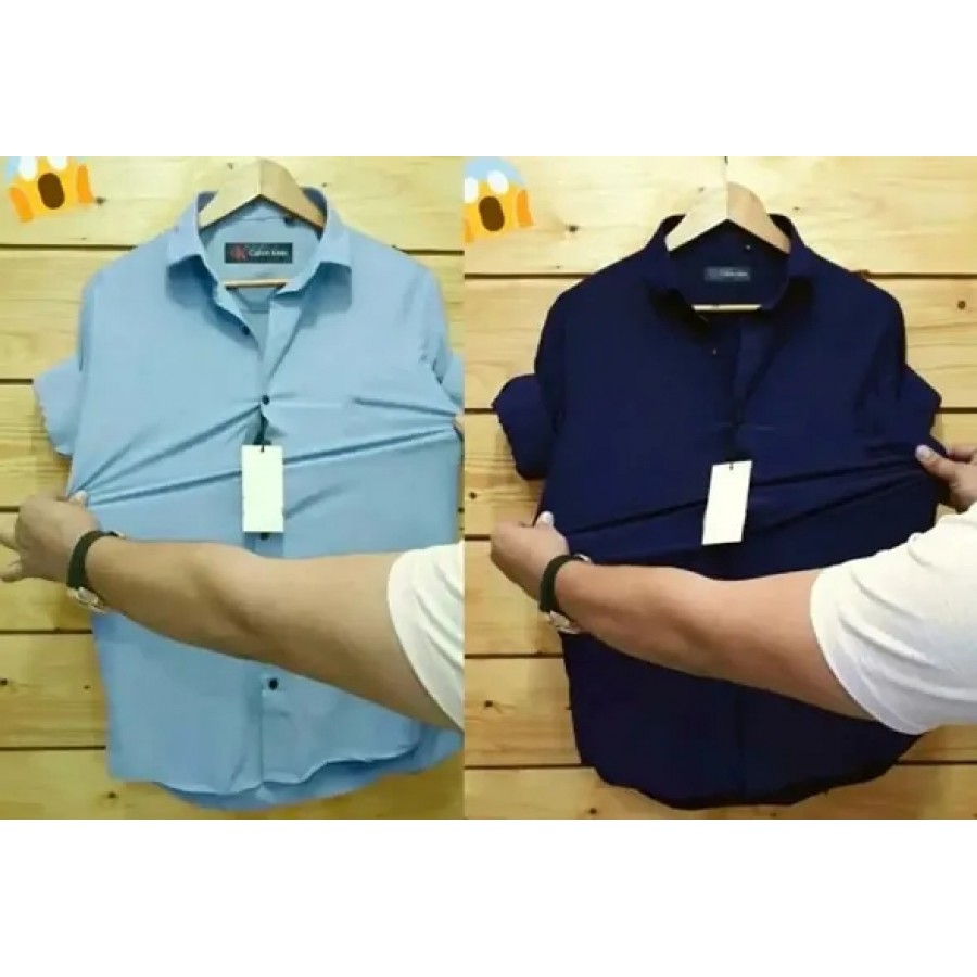 Stylish Cotton Blend Solid Long Sleeves Casual Shirt For Men- Pack Of 2