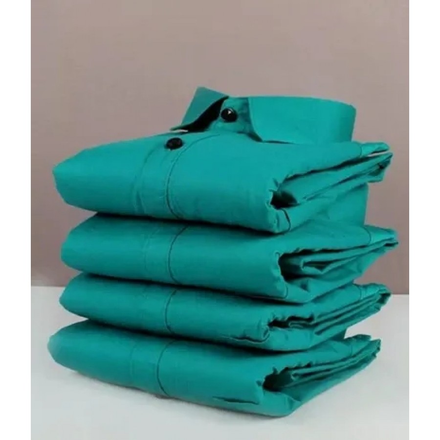 Stylish Cotton Blend Turquoise Solid Long Sleeves Casual Shirt For Men ( 1 Pcs )