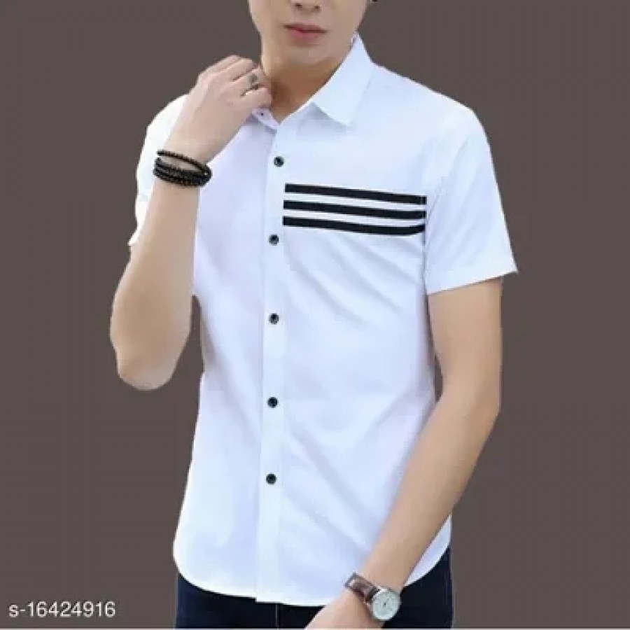 Stylish Cotton Blend White Half Sleeve Shirt