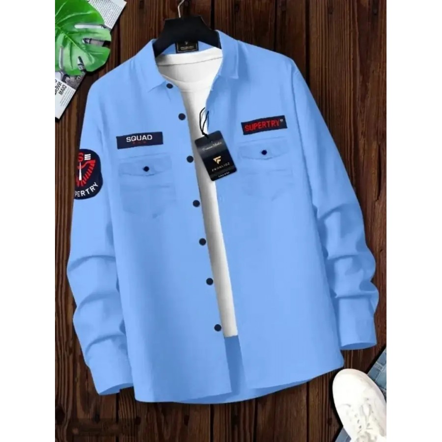 Stylish Cotton Blue Solid Long Sleeves Casual Shirt For men