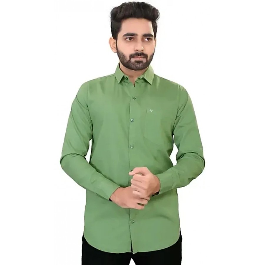 Stylish Cotton Green Solid Long Sleeves Regular Fit Casual Shirt (Pack Of 1 Pcs)