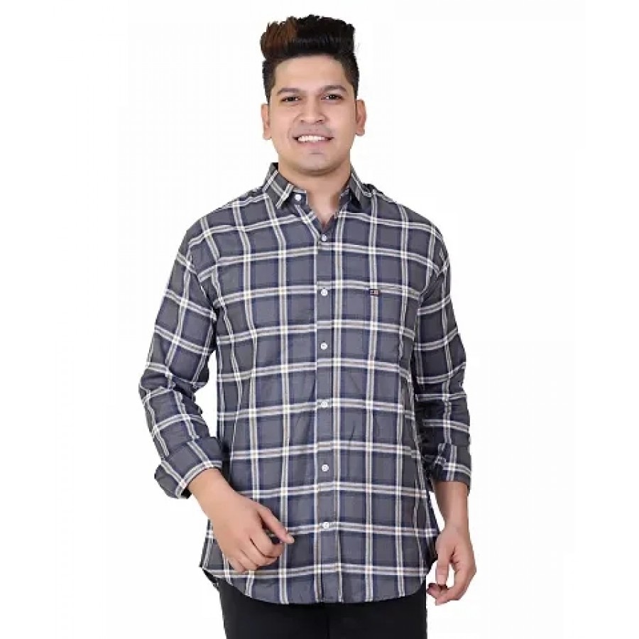 Stylish Cotton Grey Checked Long Sleeves Casual Shirt For Men