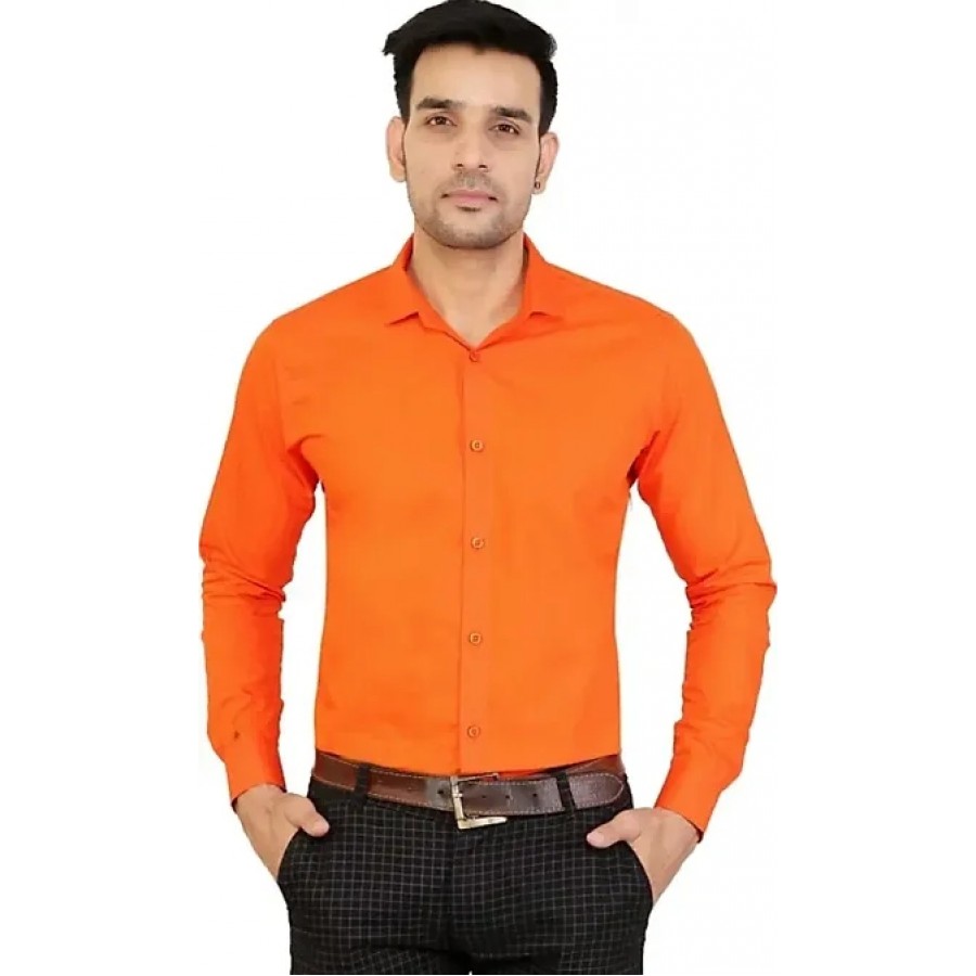 Stylish Cotton Orange Solid Long Sleeves Regular Fit Casual Shirt (Pack Of 1 Pcs)