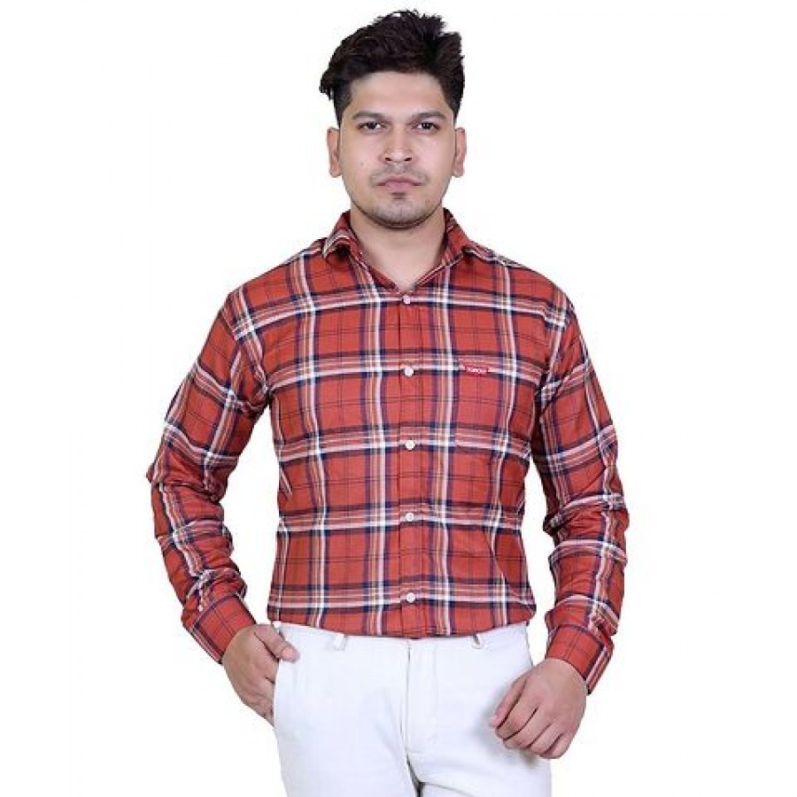 Stylish Cotton Red Checked Long Sleeves Casual Shirt For Men