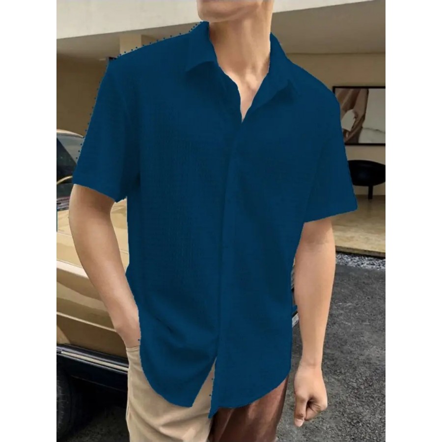 Stylish Cotton Short Sleeves blue Casual Shirt