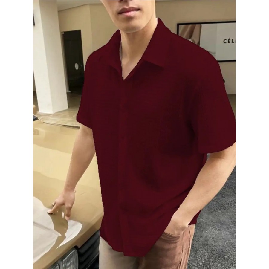 Stylish Cotton Short Sleeves maroon Casual Shirt