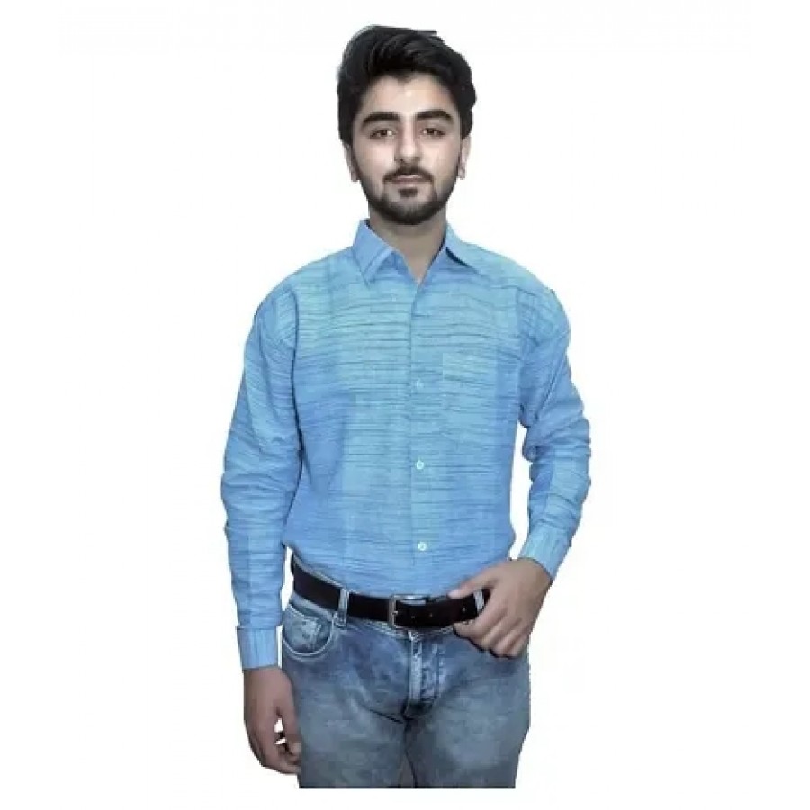 Stylish Cotton Solid Blue Casual Shirt For Men