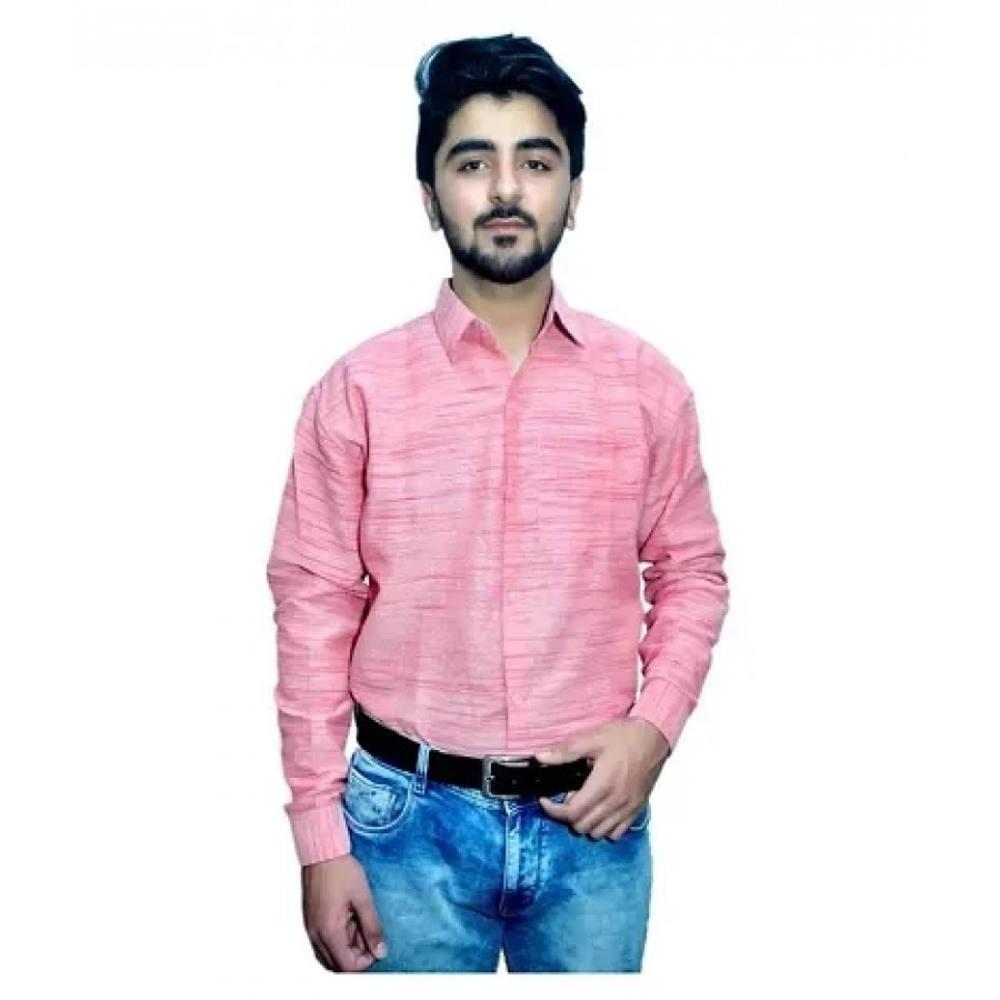 Stylish Cotton Solid Pink Casual Shirt For Men