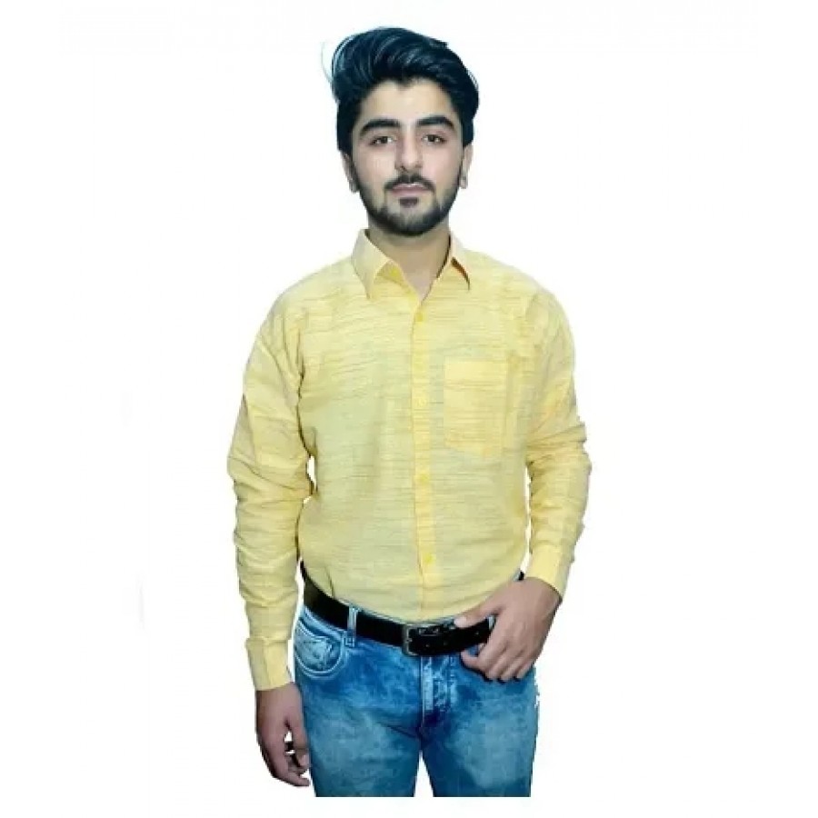 Stylish Cotton Solid Yellow Casual Shirt For Men