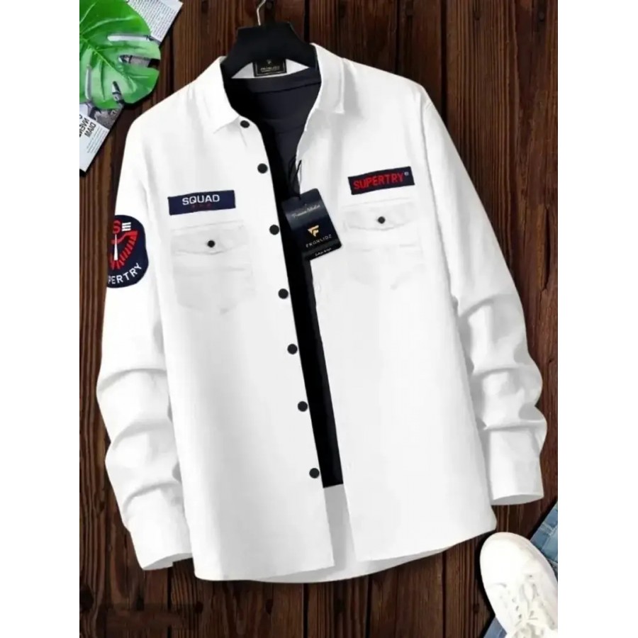 Stylish Cotton White Solid Long Sleeves Casual Shirt For men