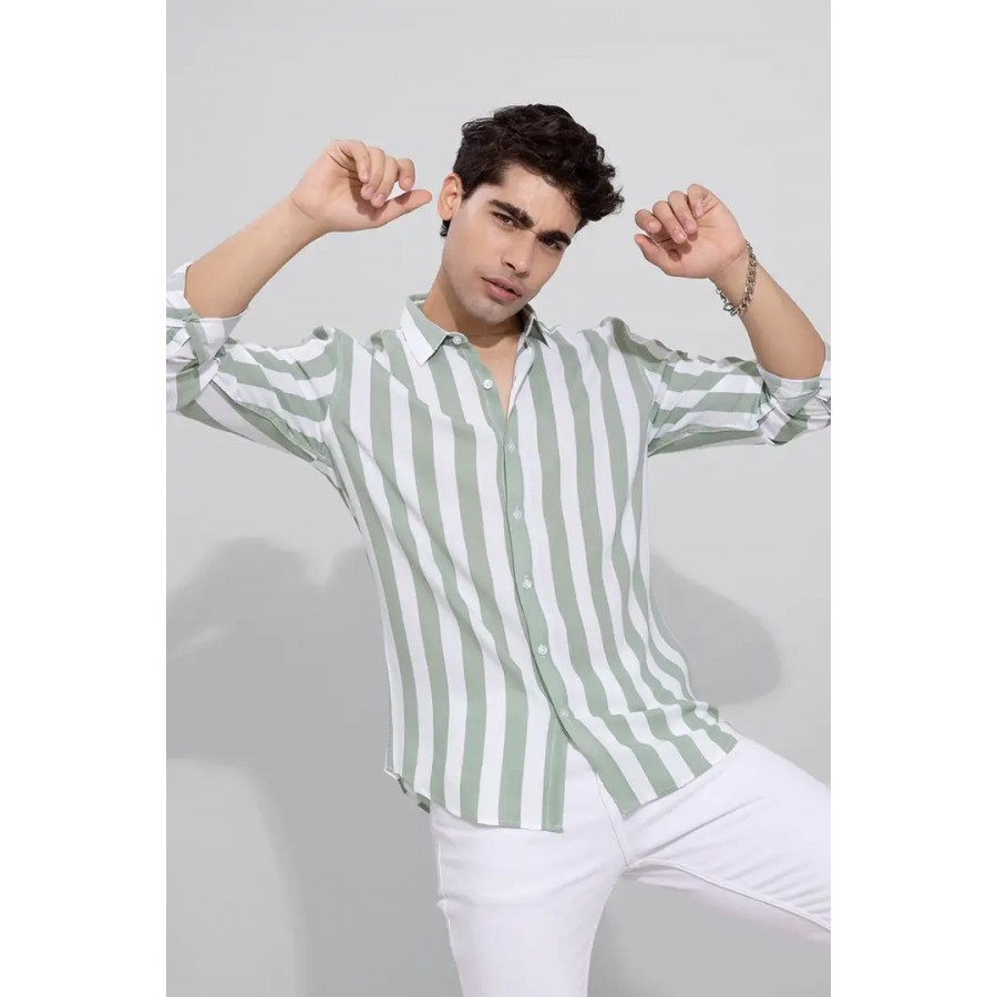 Stylish Fancy Cotton Blend Striped Regular Fit Long Sleeves Casual Shirts For Men