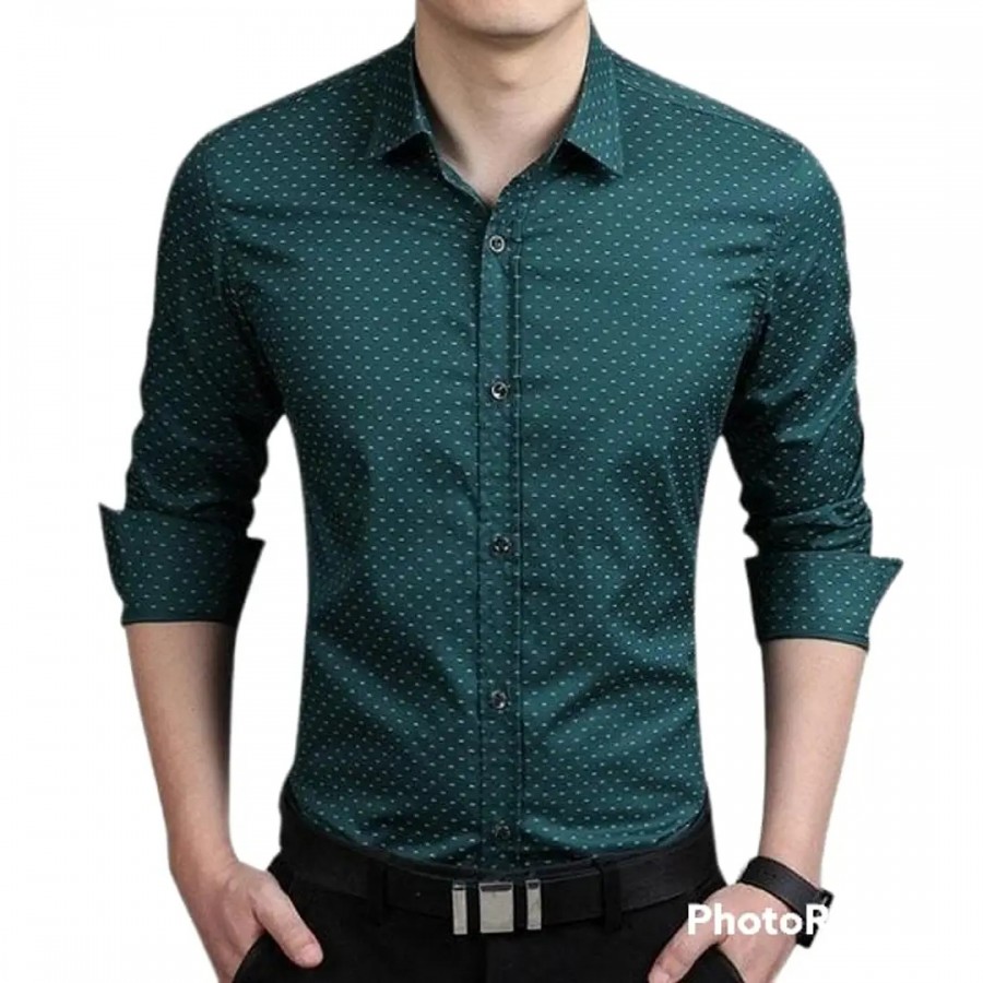 Stylish Green Polyester Long Sleeves Shirt For Men