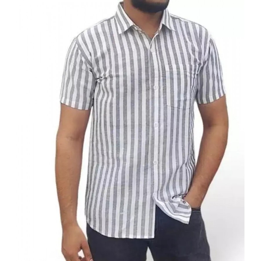 Stylish Grey Cotton Regular Fit Shirt For Men