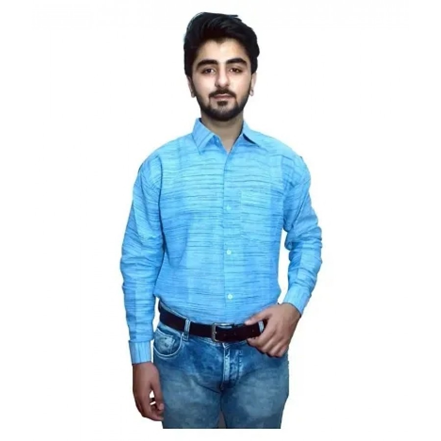 Stylish Khadi Blue Long Sleeves Casual Shirt For Men