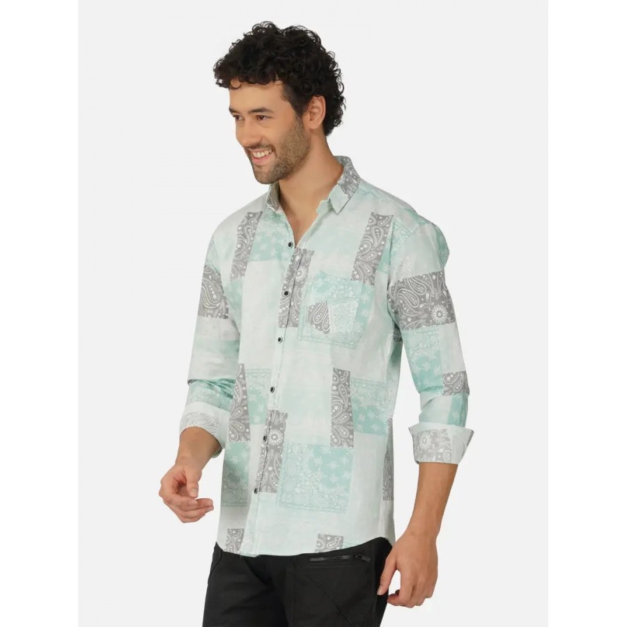 Stylish Light Green Pure Cotton Long Sleeves Shirt For Men