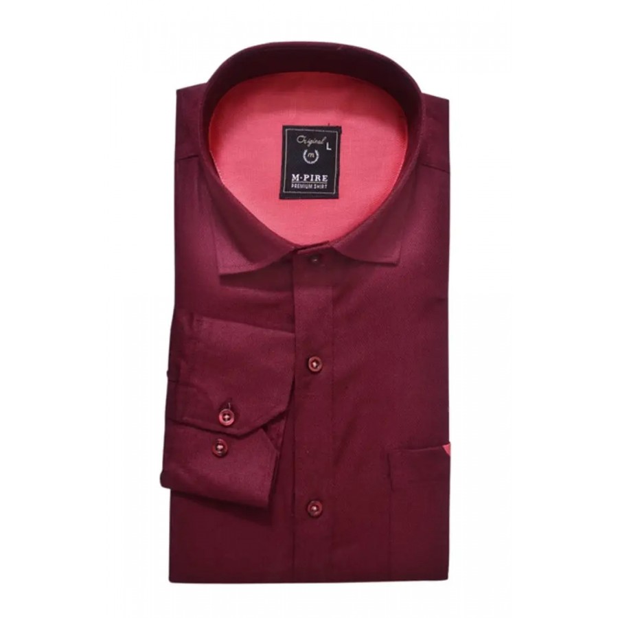 Stylish Maroon Cotton Blend Solid Long Sleeves Casual Shirts For Men