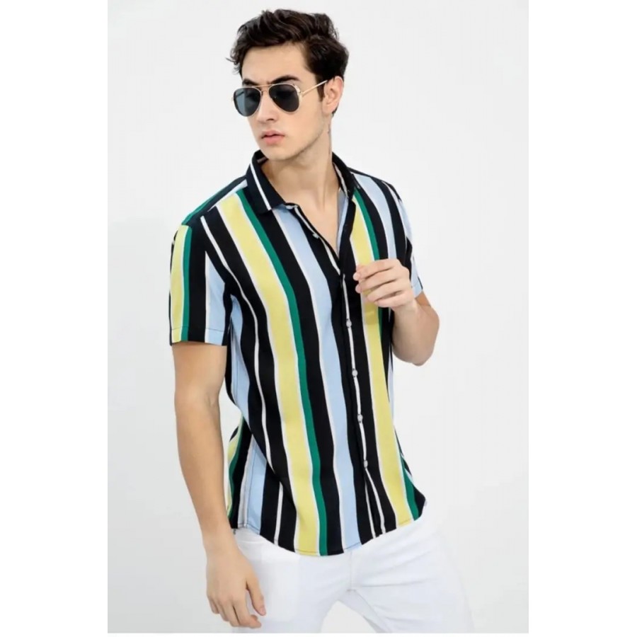 Stylish Men Polyester Short Sleeves Regular Fit Casual Shirt